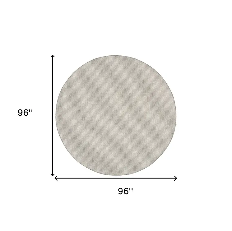 8' Ivory And Silver Round Geometric Indoor Outdoor Area Rug