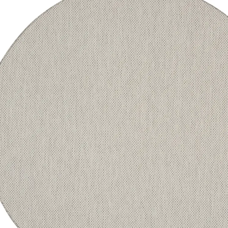 8' Ivory And Silver Round Geometric Indoor Outdoor Area Rug
