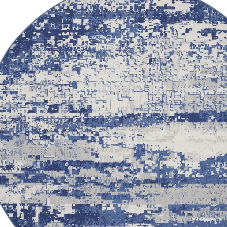 8' Ivory and Navy Blue Abstract Round Rug