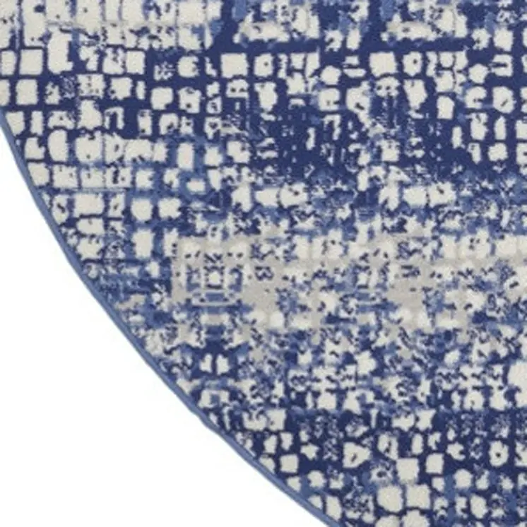 8' Ivory and Navy Blue Abstract Round Rug