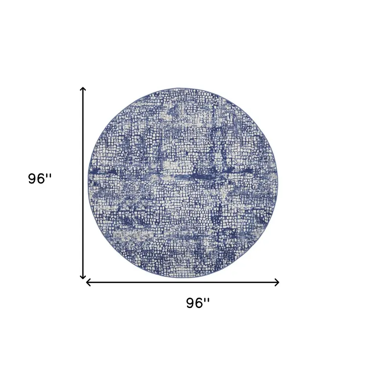 8' Ivory and Navy Blue Abstract Round Rug