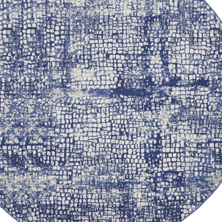 8' Ivory and Navy Blue Abstract Round Rug