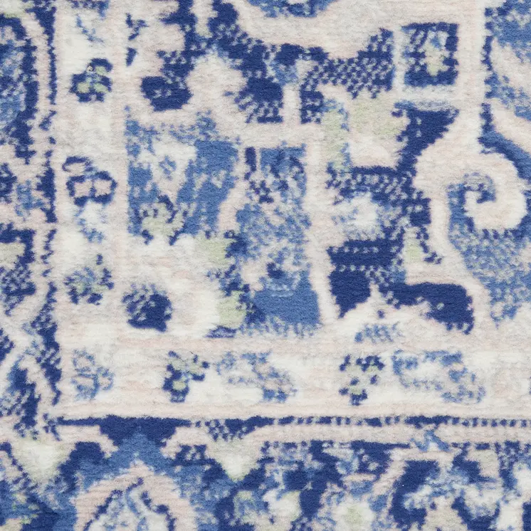 8' Ivory and Blue Floral Round Rug