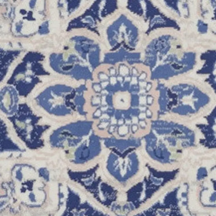 8' Ivory and Blue Floral Round Rug