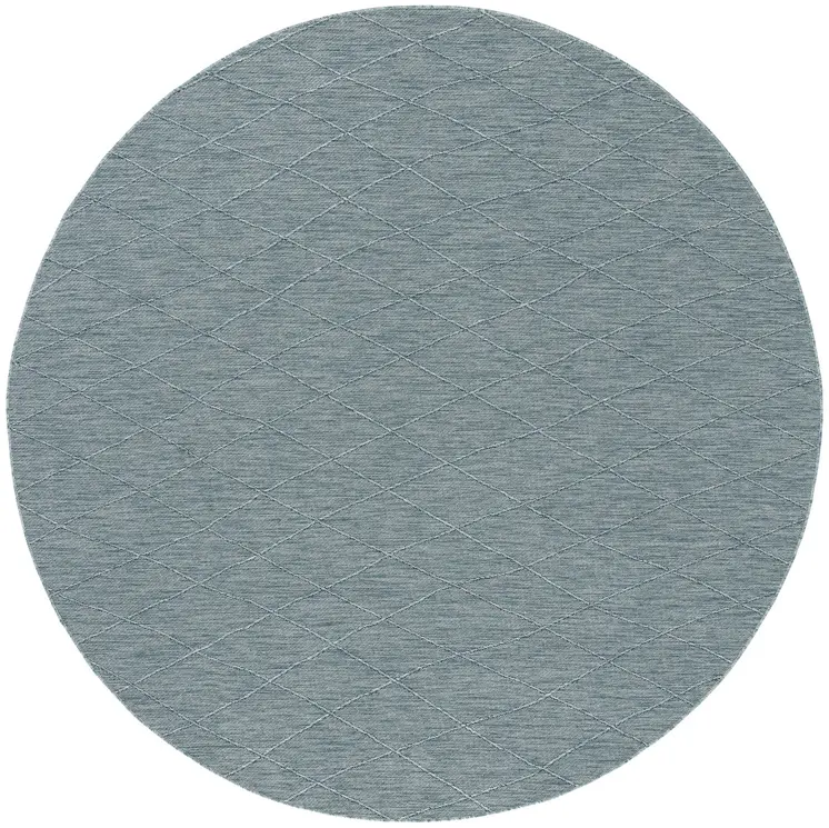 8' Aqua And Ivory Round Geometric Indoor Outdoor Area Rug