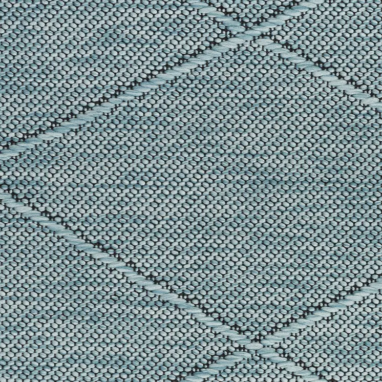 8' Aqua And Ivory Round Geometric Indoor Outdoor Area Rug