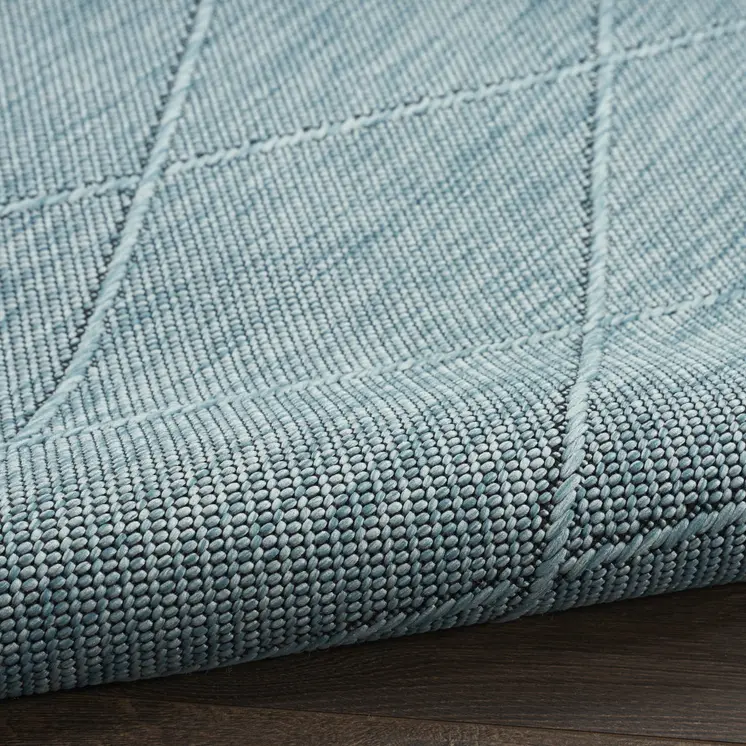 8' Aqua And Ivory Round Geometric Indoor Outdoor Area Rug
