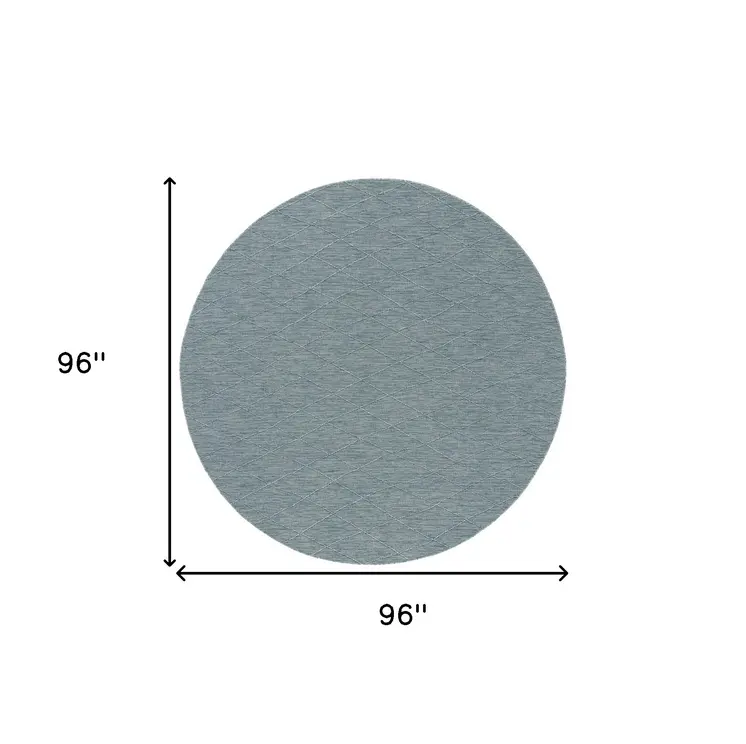 8' Aqua And Ivory Round Geometric Indoor Outdoor Area Rug