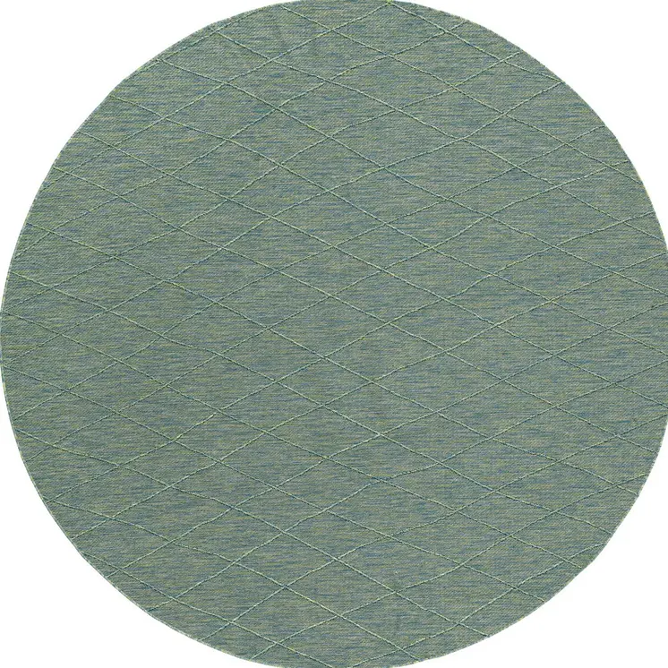 8' Blue And Green Round Geometric Indoor Outdoor Area Rug