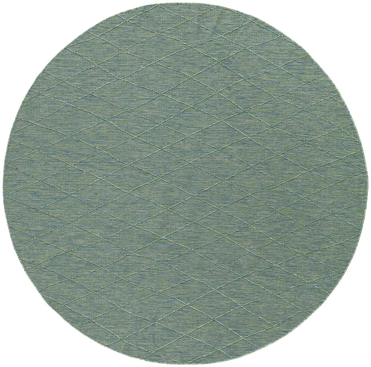 8' Blue And Green Round Geometric Indoor Outdoor Area Rug