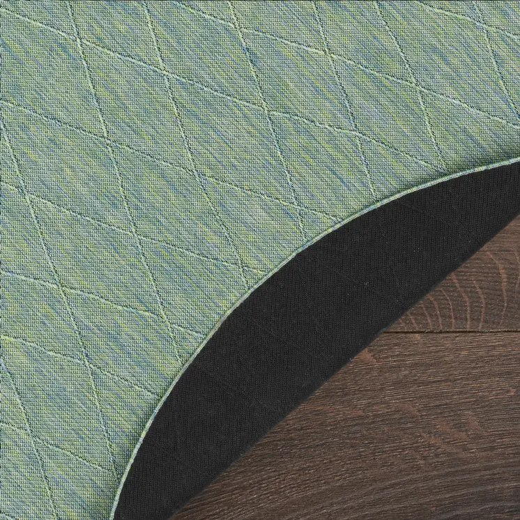 8' Blue And Green Round Geometric Indoor Outdoor Area Rug