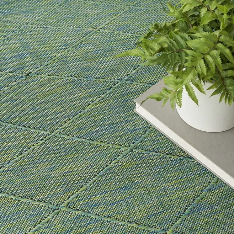 8' Blue And Green Round Geometric Indoor Outdoor Area Rug