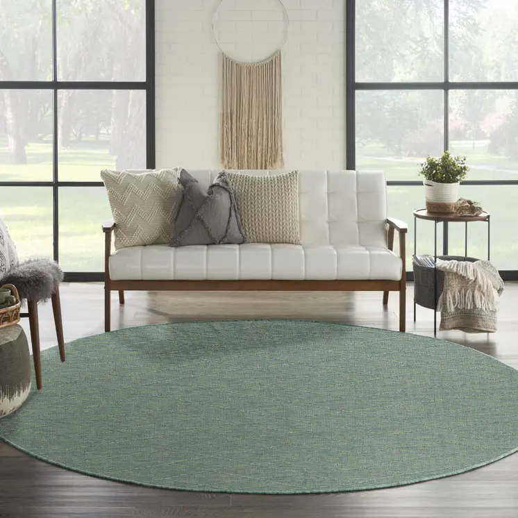 8' Blue And Green Round Geometric Indoor Outdoor Area Rug