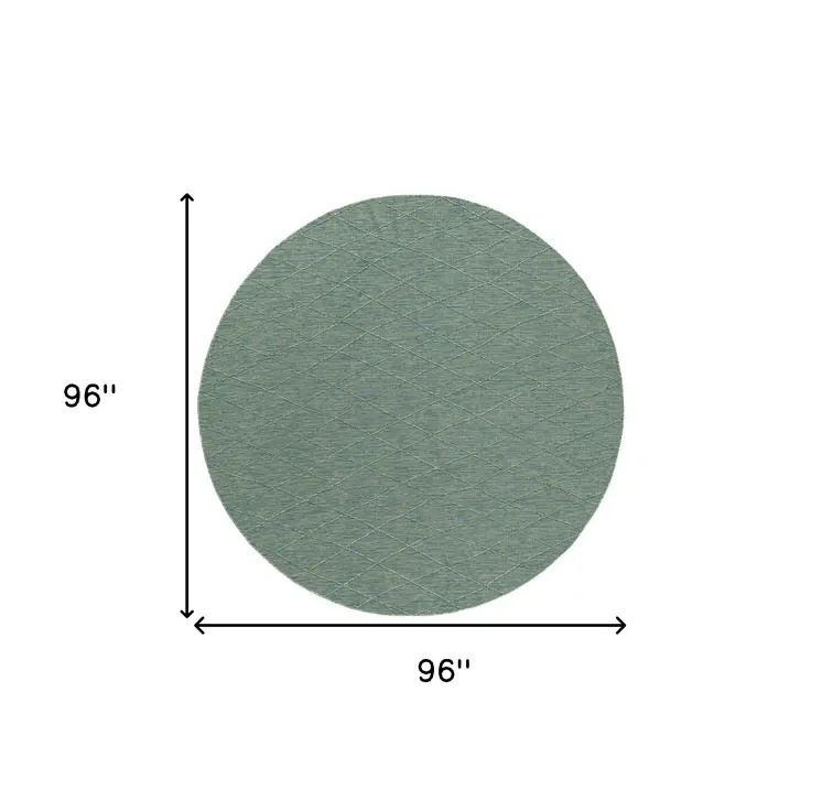 8' Blue And Green Round Geometric Indoor Outdoor Area Rug