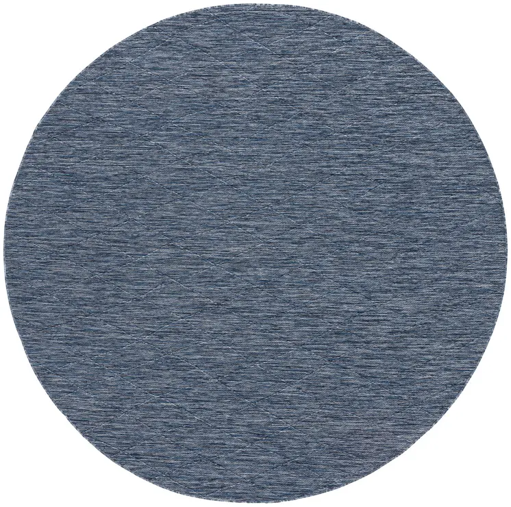8' Navy Blue And Ivory Round Geometric Indoor Outdoor Area Rug