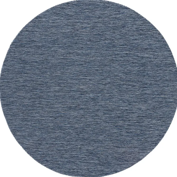 8' Navy Blue And Ivory Round Geometric Indoor Outdoor Area Rug