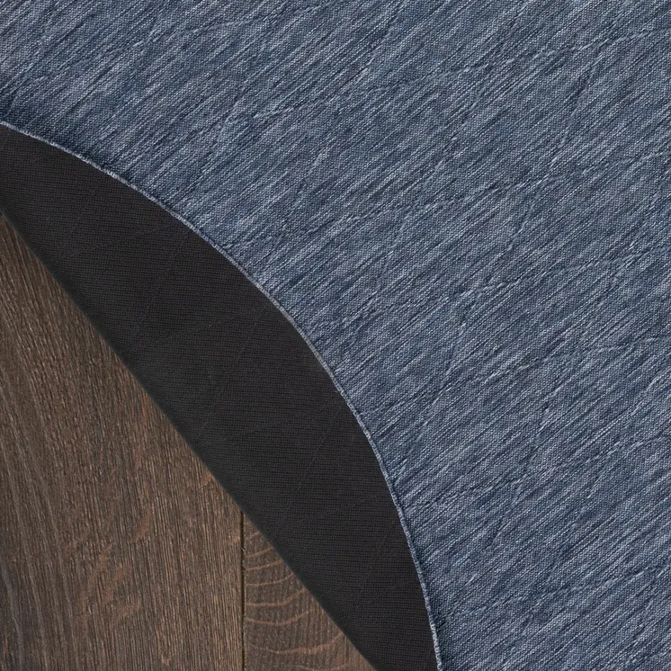 8' Navy Blue And Ivory Round Geometric Indoor Outdoor Area Rug