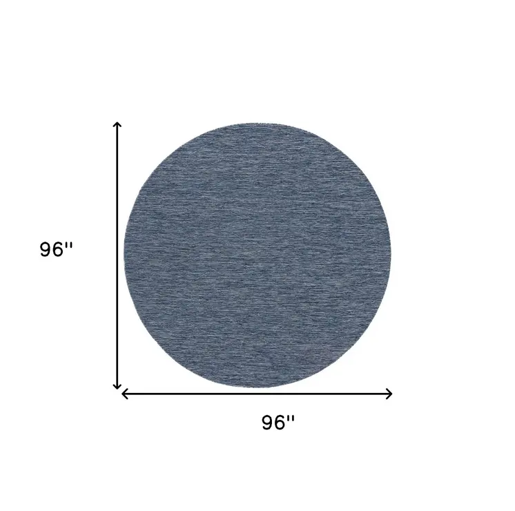 8' Navy Blue And Ivory Round Geometric Indoor Outdoor Area Rug
