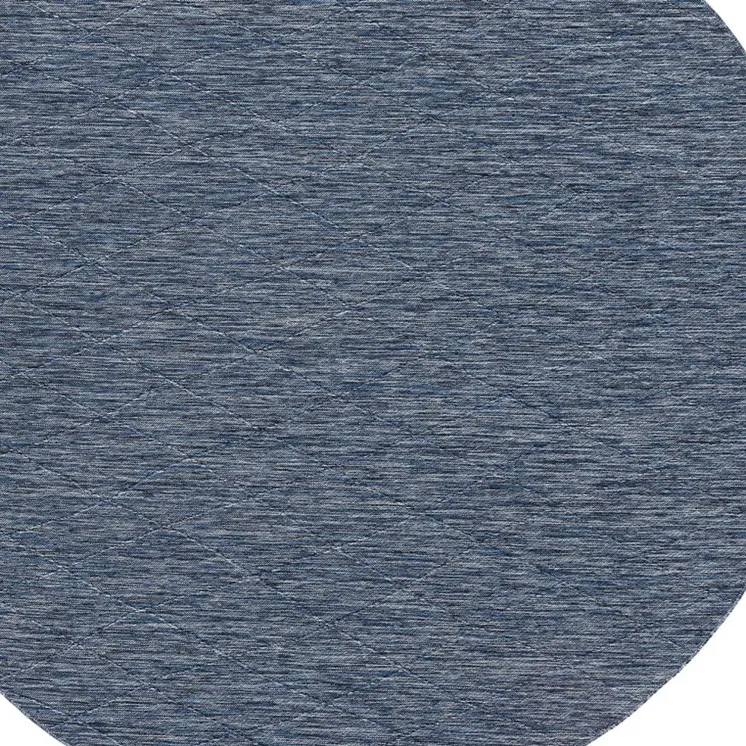 8' Navy Blue And Ivory Round Geometric Indoor Outdoor Area Rug