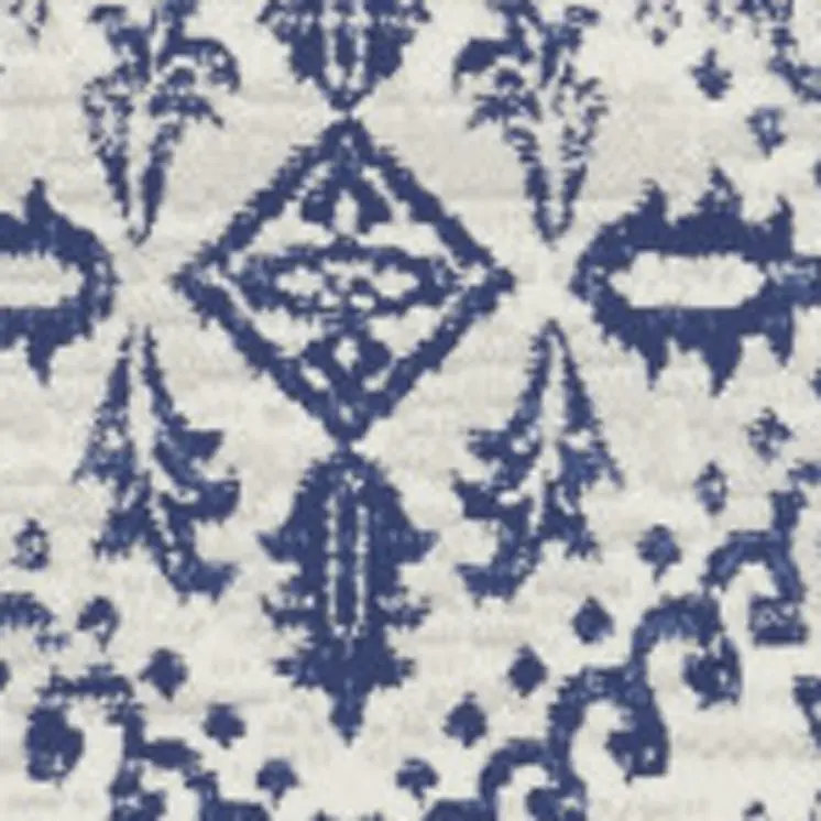 8' Ivory and Navy Blue Geometric Distressed Round Rug