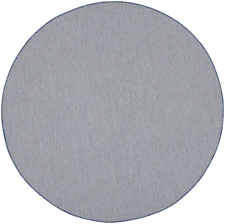 8' Ivory And Blue Round Geometric Indoor Outdoor Area Rug