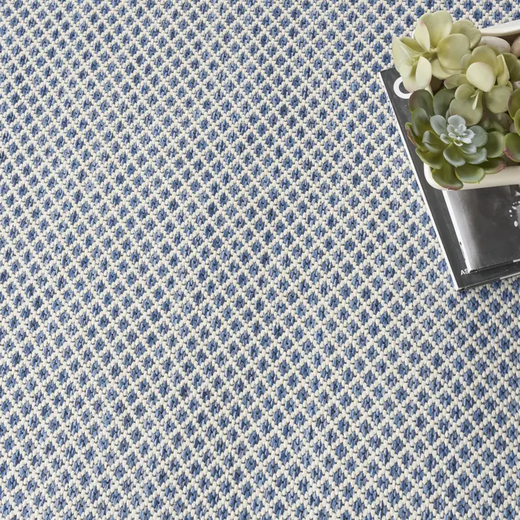 8' Ivory And Blue Round Geometric Indoor Outdoor Area Rug