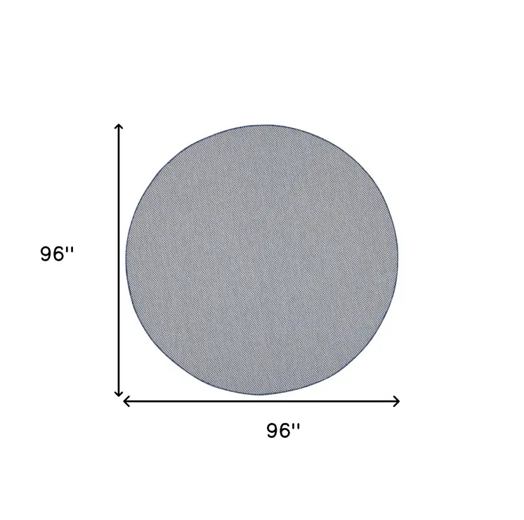 8' Ivory And Blue Round Geometric Indoor Outdoor Area Rug