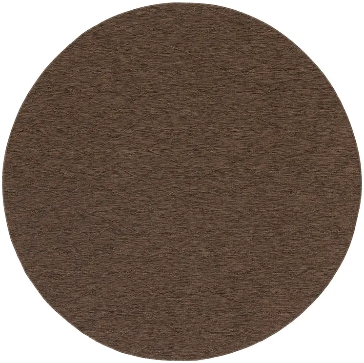 8' Dark Brown And Brown Round Geometric Indoor Outdoor Area Rug