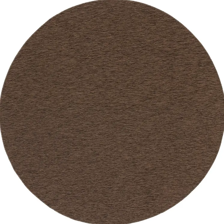 8' Dark Brown And Brown Round Geometric Indoor Outdoor Area Rug