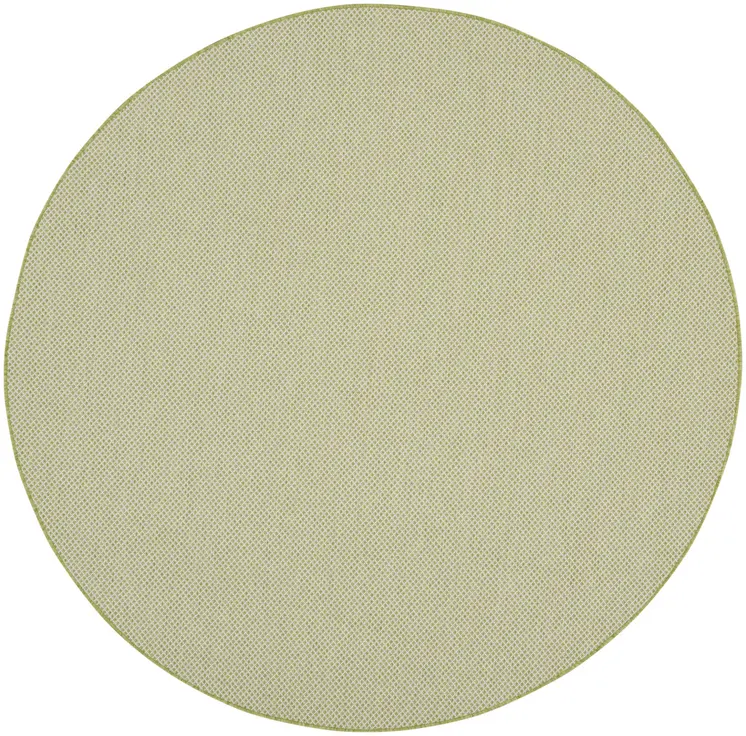 8' Ivory And Green Round Geometric Indoor Outdoor Area Rug