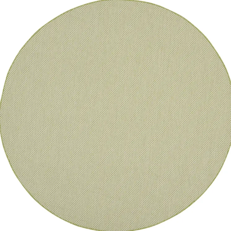 8' Ivory And Green Round Geometric Indoor Outdoor Area Rug