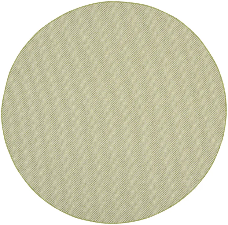 8' Ivory And Green Round Geometric Indoor Outdoor Area Rug