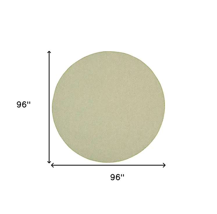 8' Ivory And Green Round Geometric Indoor Outdoor Area Rug