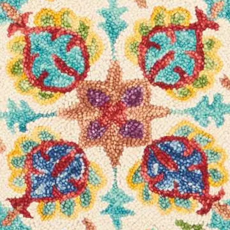 8' Ivory Red And Orange Wool Floral Hand Tufted Round Rug
