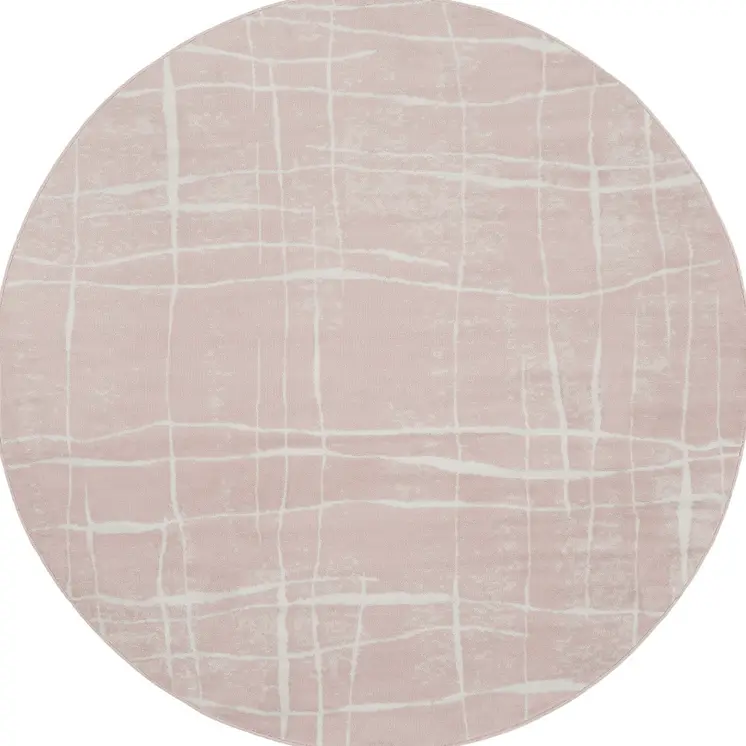 8' Pink and Ivory Abstract Round Rug