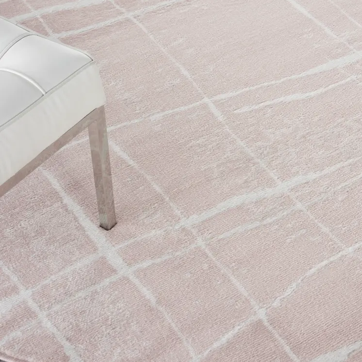 8' Pink and Ivory Abstract Round Rug