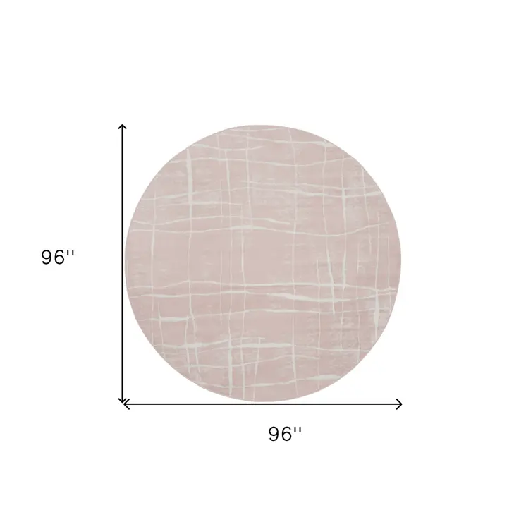 8' Pink and Ivory Abstract Round Rug