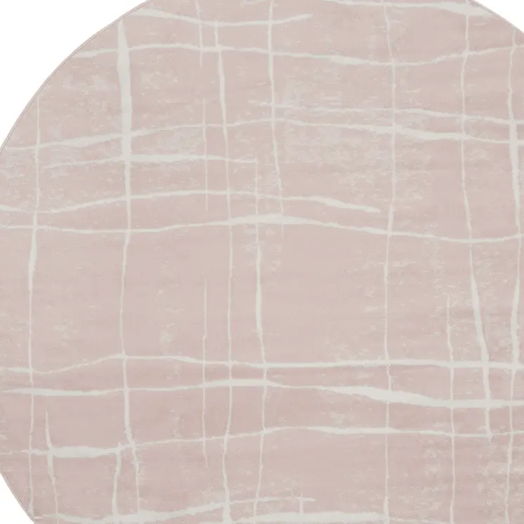 8' Pink and Ivory Abstract Round Rug