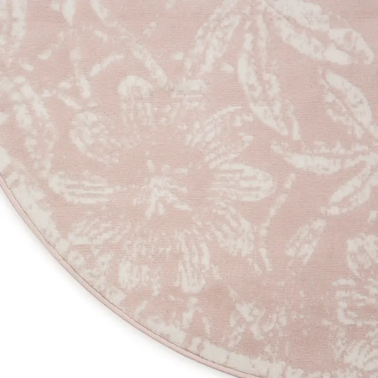 8' Pink and Ivory Floral Distressed Round Rug