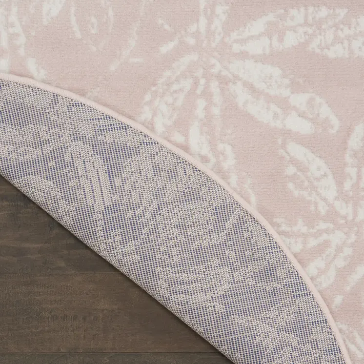 8' Pink and Ivory Floral Distressed Round Rug