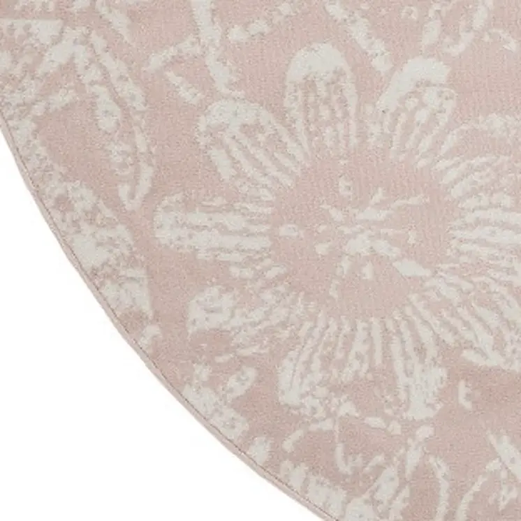8' Pink and Ivory Floral Distressed Round Rug