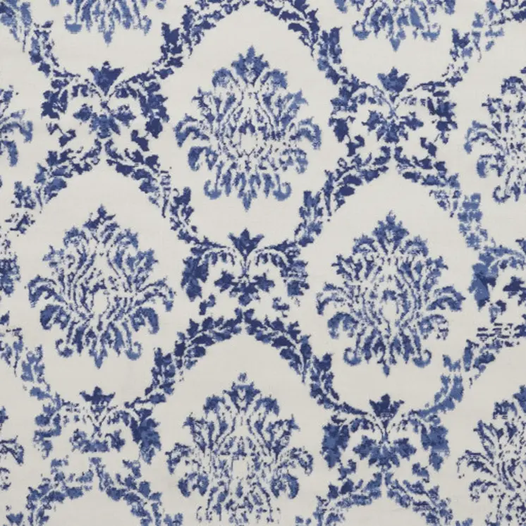 8' Ivory and Navy Blue Damask Distressed Round Rug