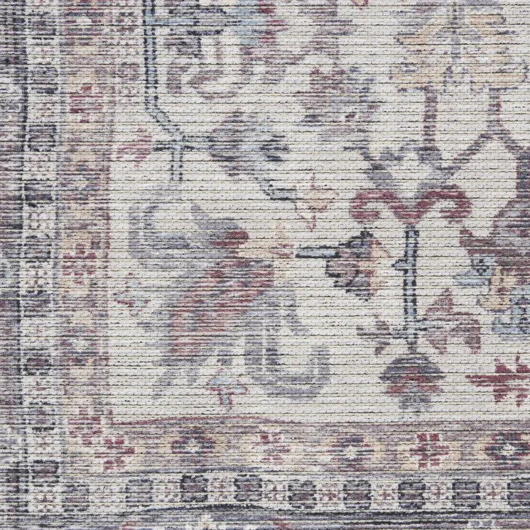 8' Gray Round Floral Power Loom Distressed Area Rug