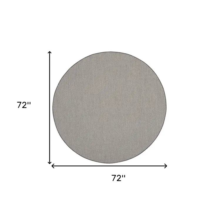 6' Ivory And Charcoal Round Geometric Indoor Outdoor Area Rug