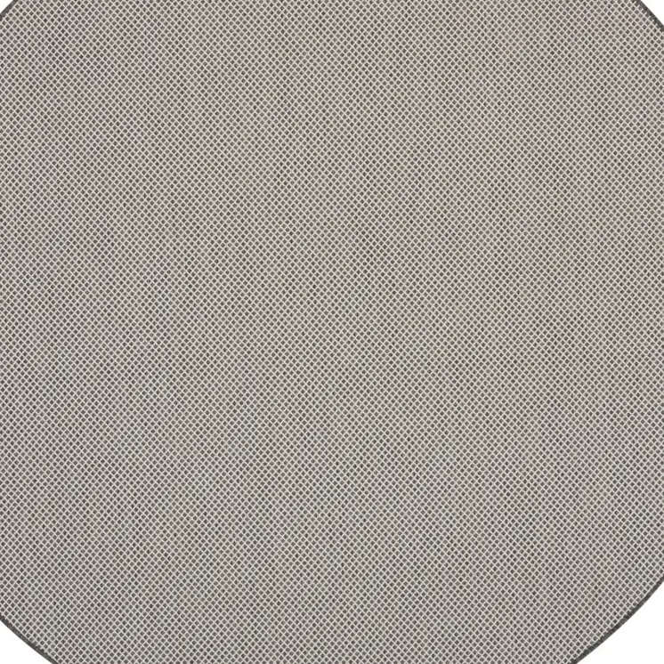 6' Ivory And Charcoal Round Geometric Indoor Outdoor Area Rug