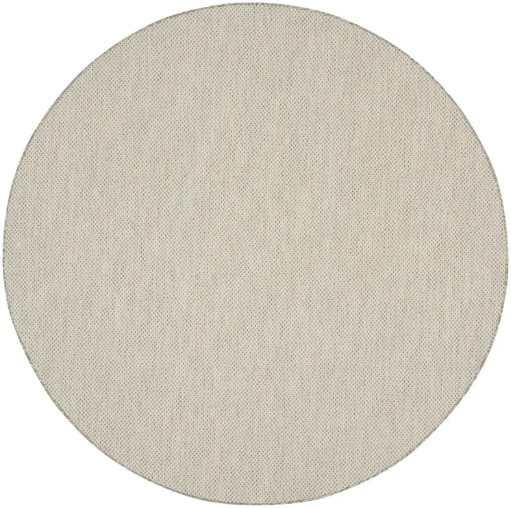 6' Ivory And Silver Round Geometric Indoor Outdoor Area Rug