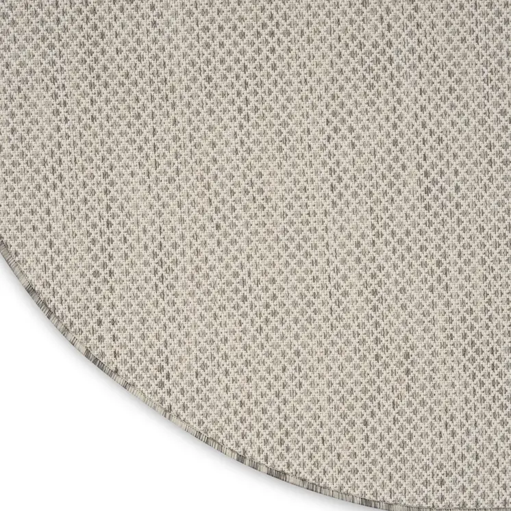 6' Ivory And Silver Round Geometric Indoor Outdoor Area Rug