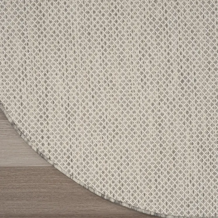 6' Ivory And Silver Round Geometric Indoor Outdoor Area Rug