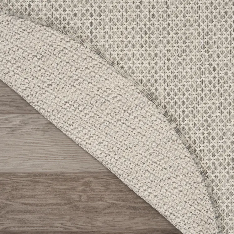 6' Ivory And Silver Round Geometric Indoor Outdoor Area Rug