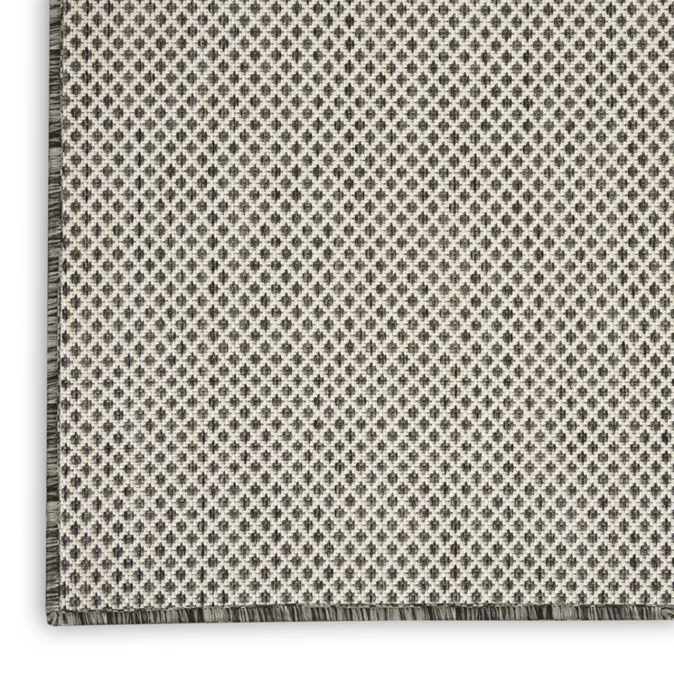 6' Ivory And Charcoal Square Geometric Indoor Outdoor Area Rug